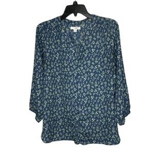 Jachs Girlfriend Floral Button Down Pintuck Blouse Top Size Medium